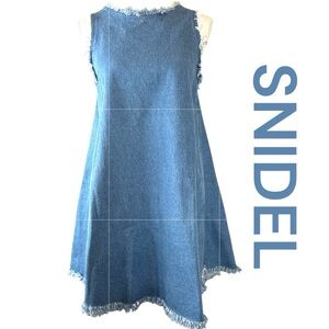 SNIDEL Back Ribbon Denim One-Piece Mini Dress w/Fringe Trim, Size: Free Size.